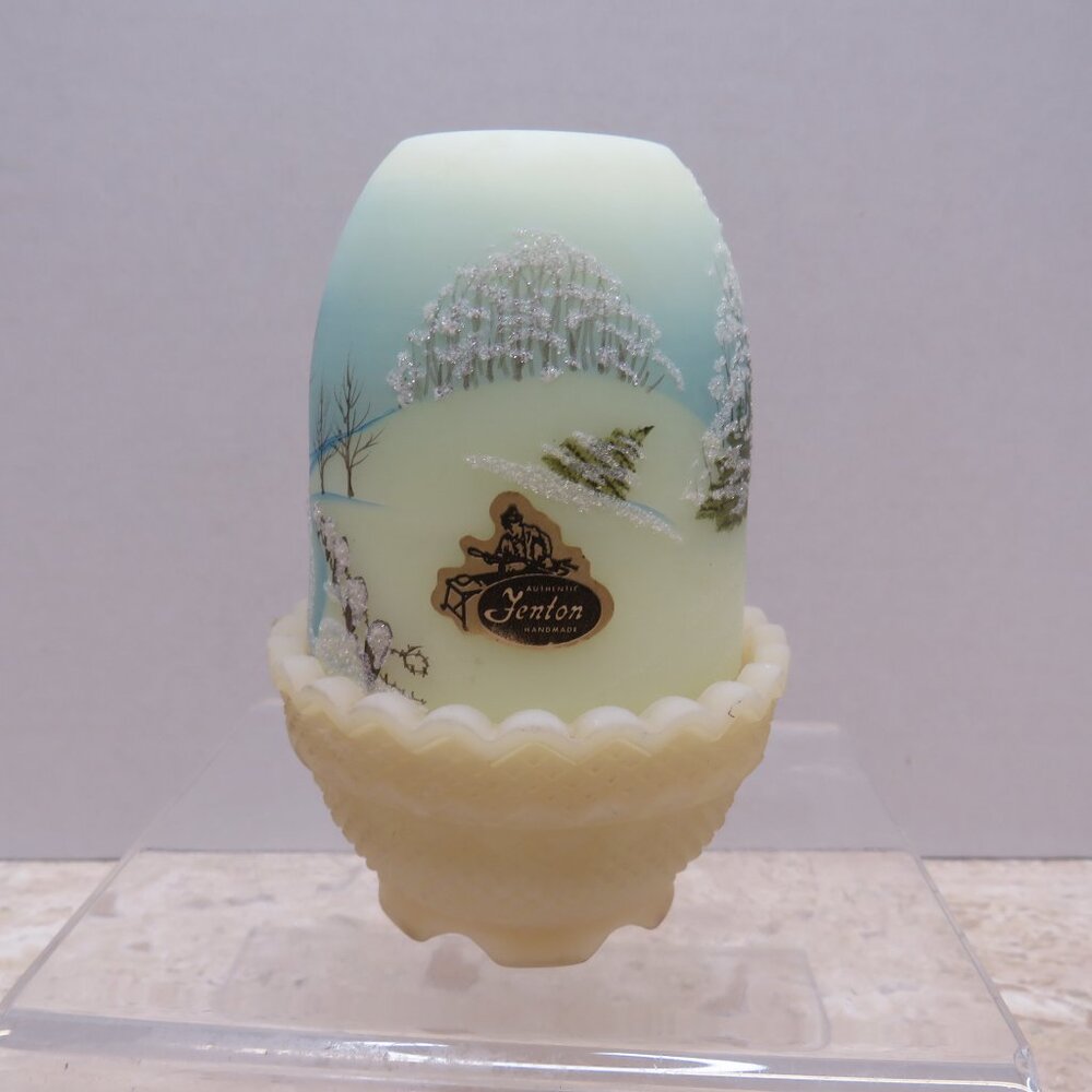 1979 Han Painted by S. Hart Fairy Lamp Winter Scene Snow Deer Fenton NO CHIPS. - Picture 3 of 10